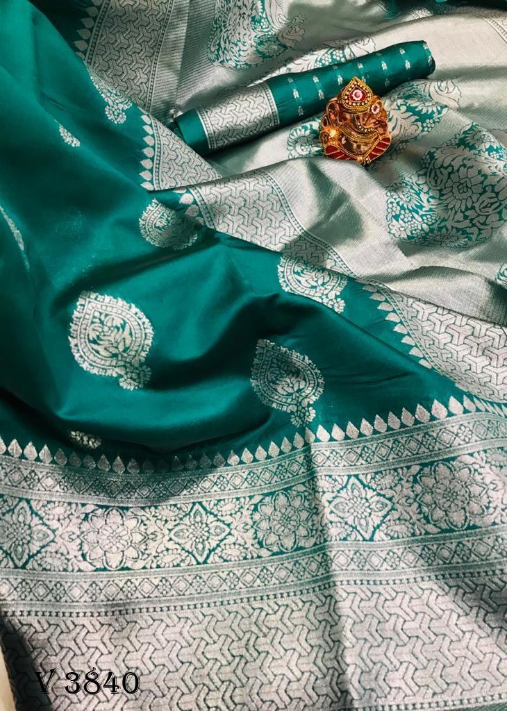 Rama Green Partywear Embroidered Silk Saree