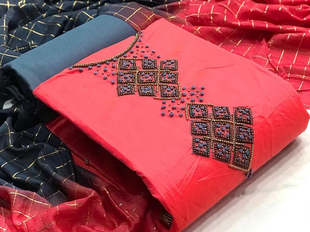 Excellent quality women's Kajree dress material. Model silk printed Diamond  work Top Cotton Bottom and Nazmine chiffon Dup… | Dress materials, Dress,  Womens dresses
