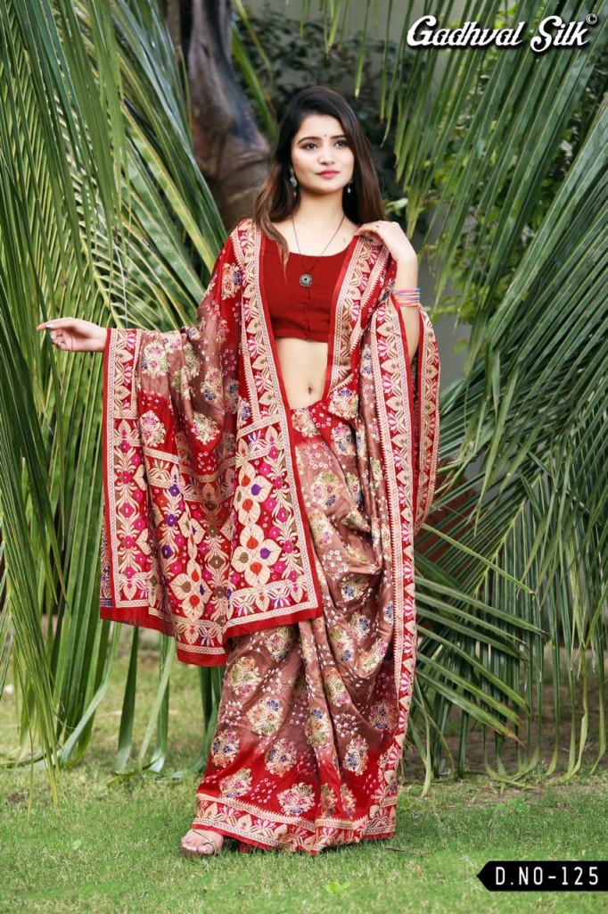 Shop Online Silk Bandhani Saree in Red and Yellow : 215808 -