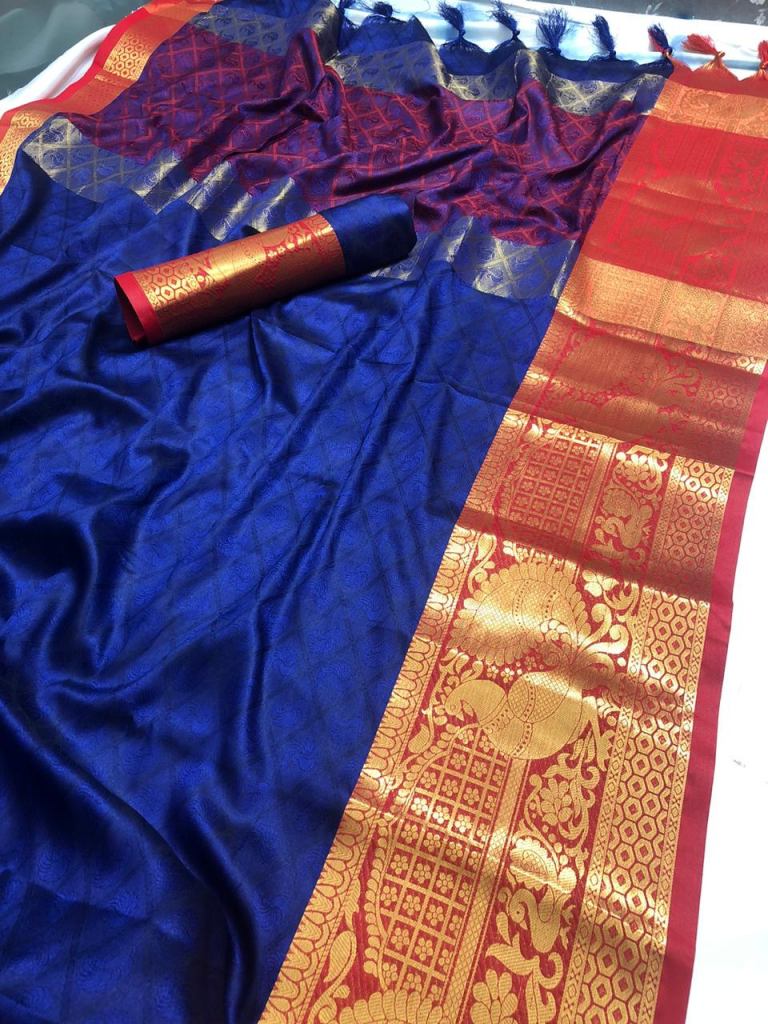 Buy Peacock blue Color Barfi silk designer party wear saree in UK, USA and  Canada