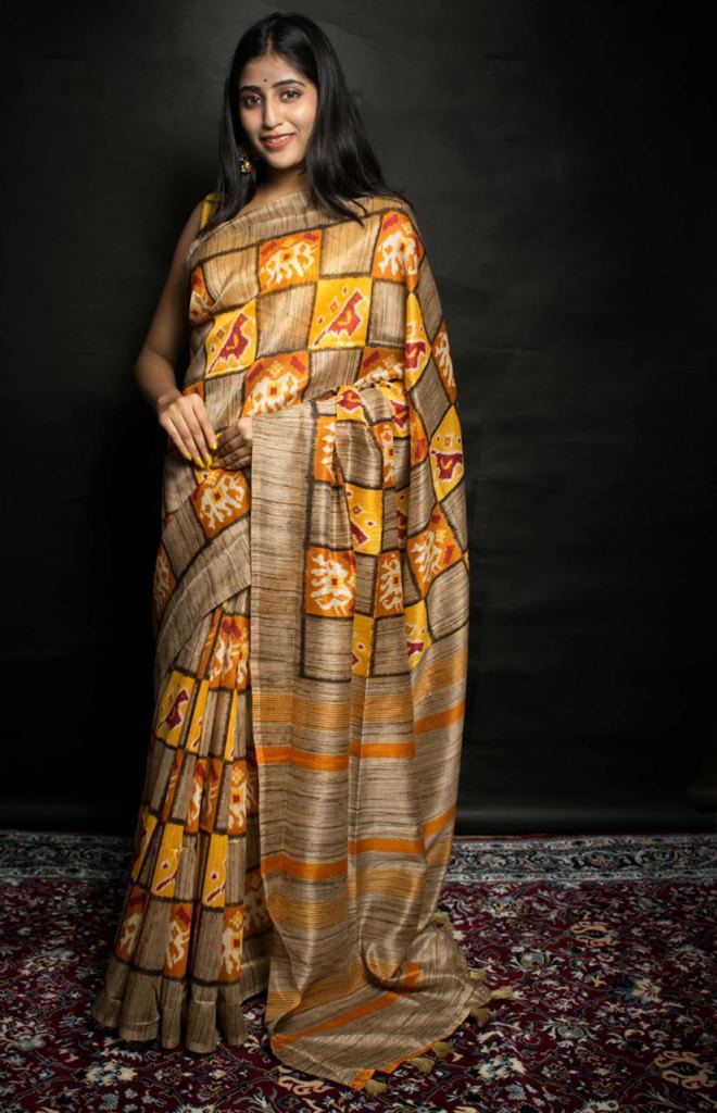 Buy Semi Cotton Silk Yellow Orange Colour Saree at Rs. 950 online from ...