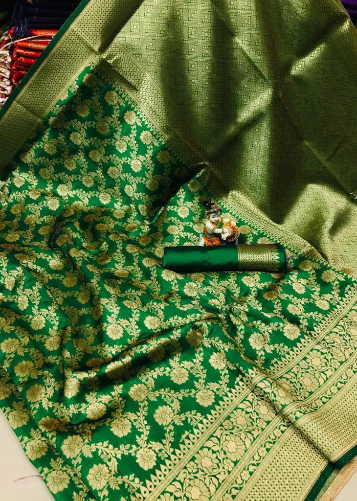 Rama Green Banarasi Saree - Urban Womania