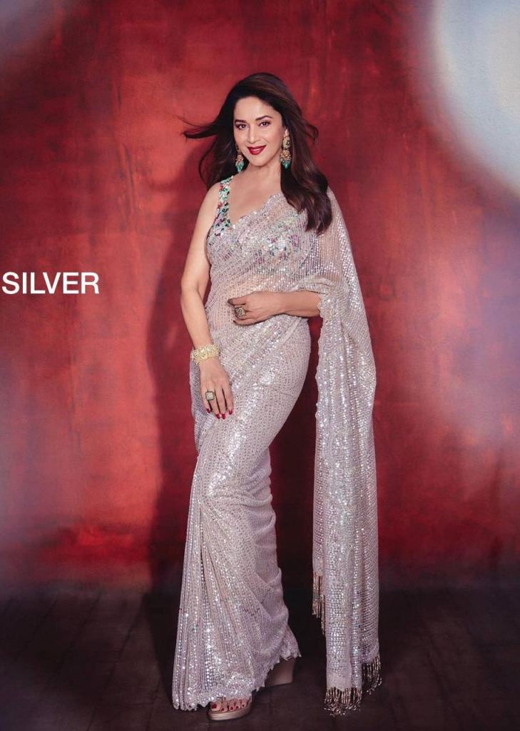 Silver Colour Sequin Saree Heavy Designer Blouse