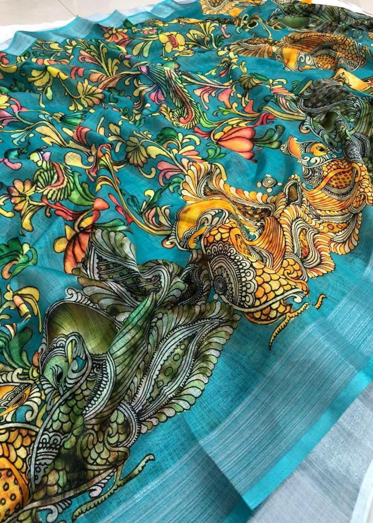 Buy The LENIN RAMA colour SAREE with special woven in lenin fabrics ...