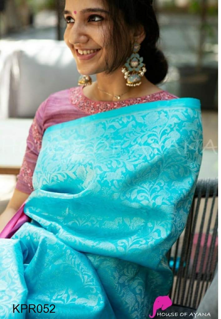 Baby Blue Tussar Silk Saree