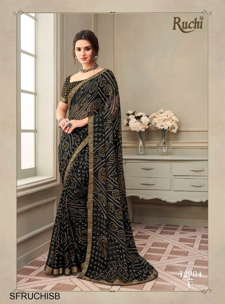 Soft Silk Black Bandhani Saree With Zari Border