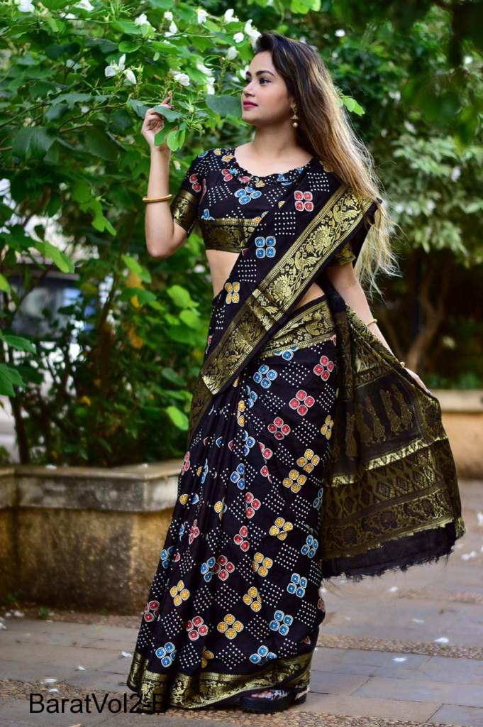 Black shop bandhani saree