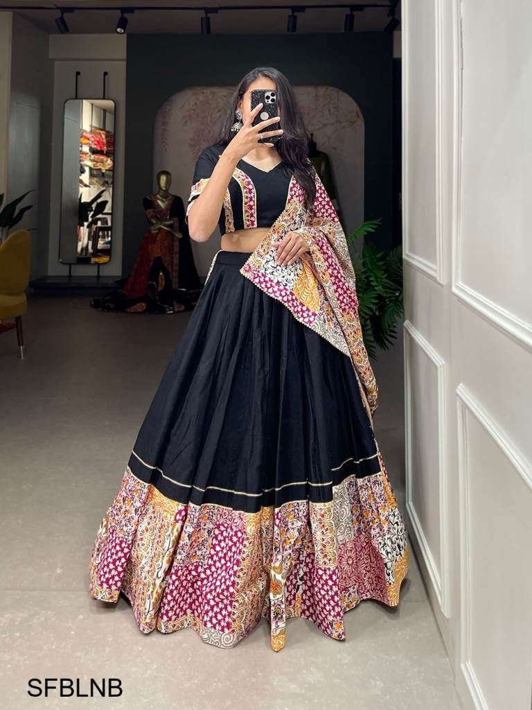 Black Navratri Lehenga Choli with Traditional Patch work - Dress me Royal