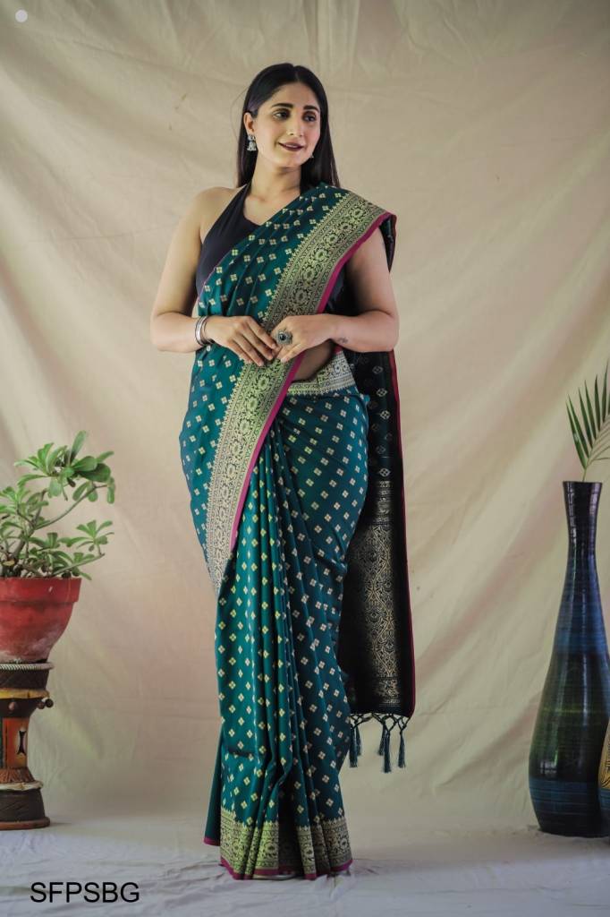 Bottle Green Banarasi Silk Weaving Saree