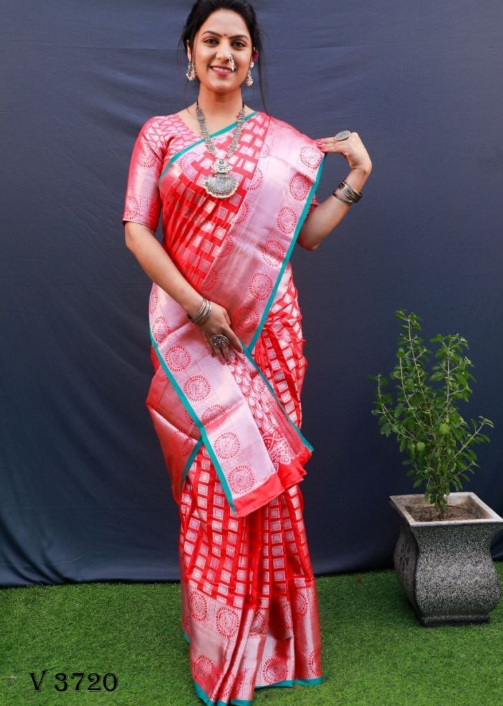 SF-Peach color Soft Lichi Silk saree