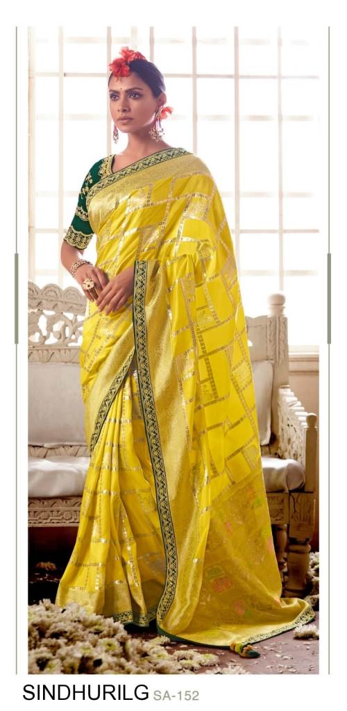 New Latest Light Green Colour Vichitra Silk Simple Work Saree With Blouse  For Woman