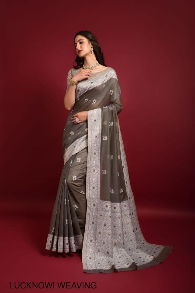 Embellished Art Silk Saree in Light Grey : SPF8913