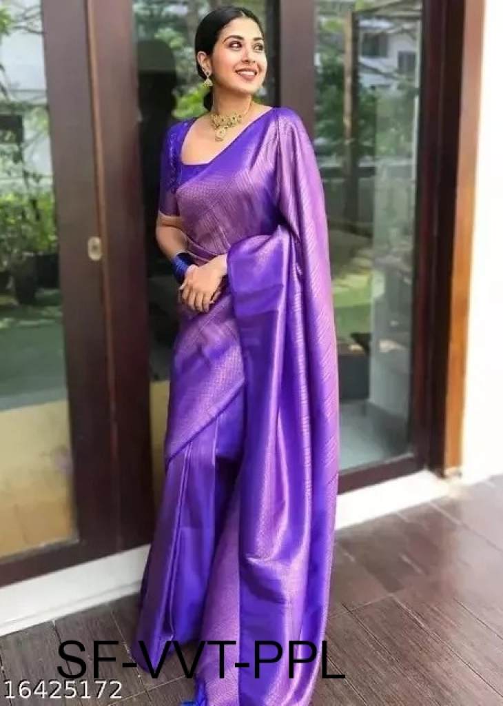 Purple Banarasi Silk Saree With Woven Floral Motifs And Blouse Piece –  paanericlothing