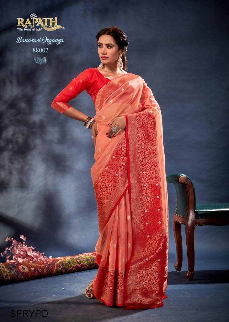 Dark Olive Banarasi Organza Saree With Floral Motifs