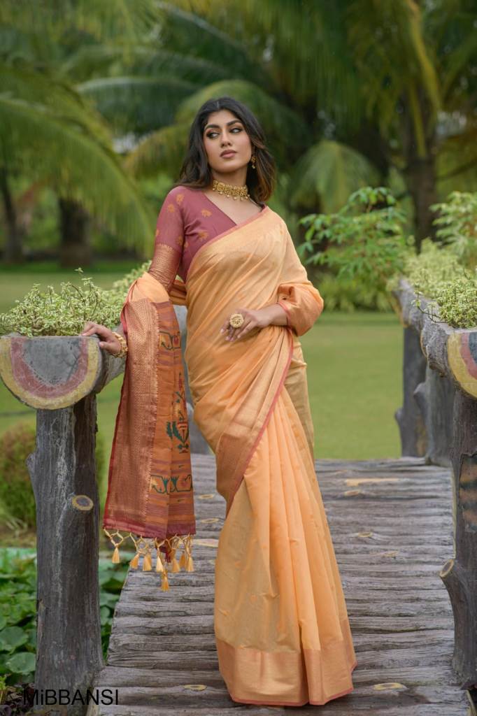 Buy Prutha Fashion Silk Sarees Women's Chanderi Silk Saree With Blouse  Piece (BeigeYellow) at Amazon.in