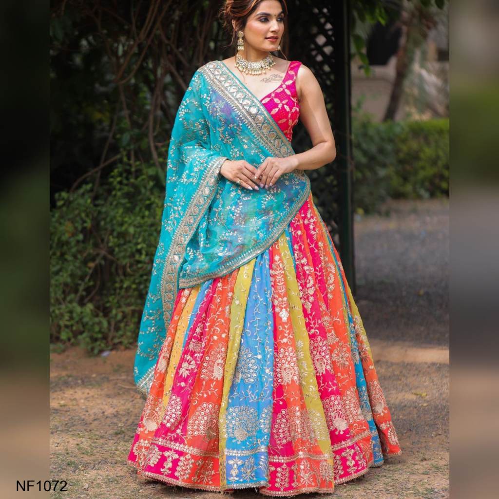 Prominent Multi Colour Zari Art Silk Trendy Lehenga Choli