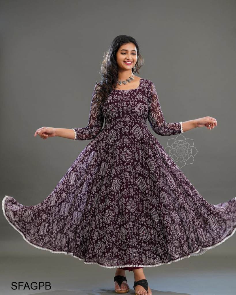 Purple Butti Fox Georgette With kolam Mural Print Gown