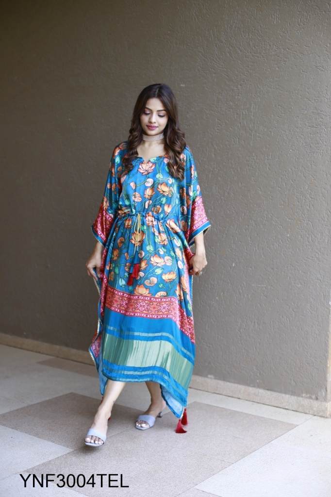 Pure Silk Kaftan Dress In Sky Blue