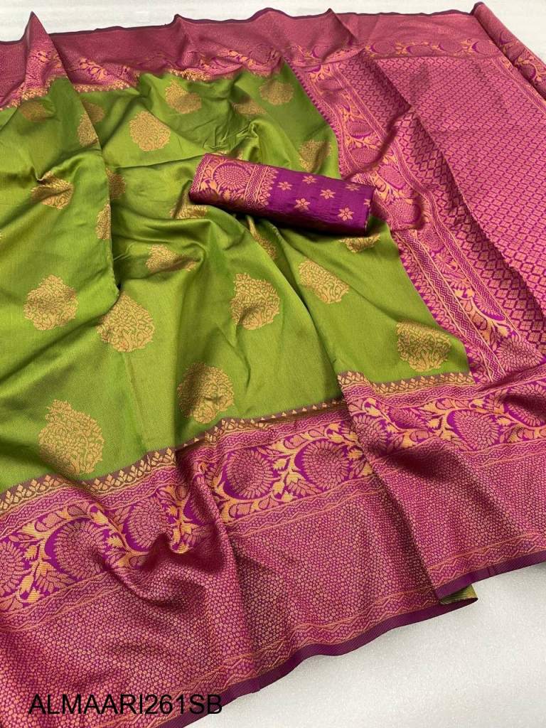 Stunning Sky Blue Colour Saree With Purple Border & Heavy Brocade Blouse