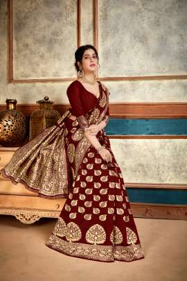 Aakrti Lichi Silk Maroon Colour Saree