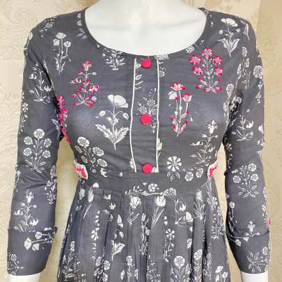 Alisa Fancy Cotton Kurti Grey