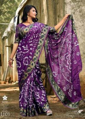 Art Silk Hastkala Bandhej Bandhani Wine Color Saree