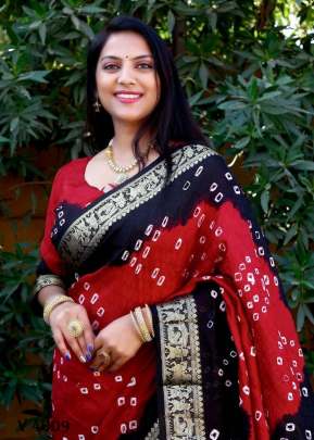 BARAATI 2 Bandhej Silk Saree In Red And Black Color By Surati Fabric 