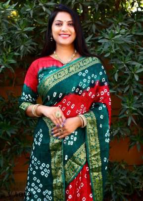 BARAATI 2 Bandhej Silk Saree In Green And Red Color By Surati Fabric 