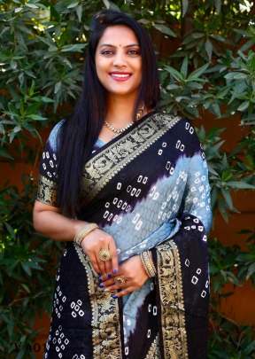 BARAATI 2 Bandhej Silk Saree In Grey And Black Color By Surati Fabric