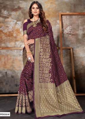 BEAUTIFUL BANARASI WOOVEN SILK  WINE COLOUR SAREE WITH ZARRI WORK 