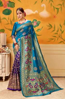 BEAUTIFUL PLAIN SAREE WITH HEAVY LOOK IN PERSIAN BLUE WITH VIOLET 