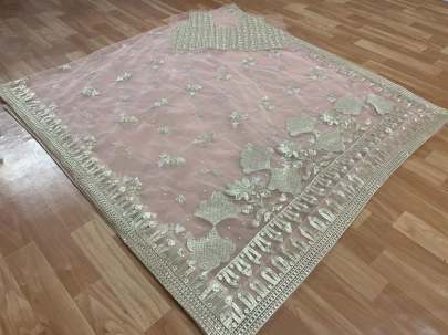 BUTTER FLY NET WITH EMBROIDERY WORK WITH RIVET MOTI WITH LESS BORDER