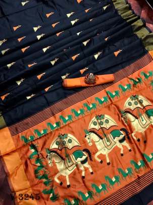 Banarasi Cotton Silk Black Saree By Surati Fabrics