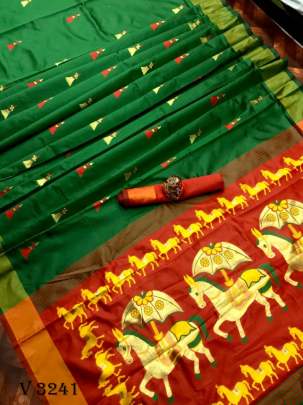 Banarasi Cotton Silk Green Saree By Surati Fabrics