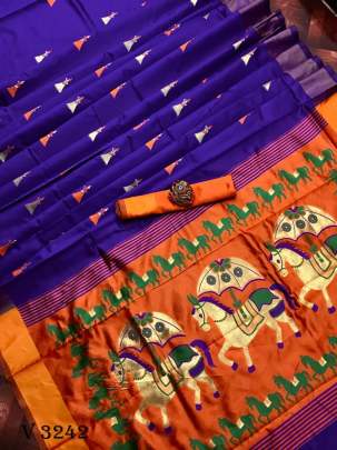 Banarasi Cotton Silk Purple Saree By Surati Fabrics
