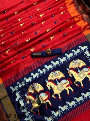 Banarasi Cotton Silk Red Saree By Surati Fabrics