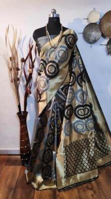 Banarasi Handloom Weaving Silk cream with grey Saree