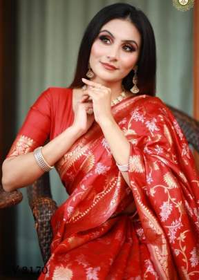 Banarasi Silk Saree In Imperial Red Color By Surati Fabric