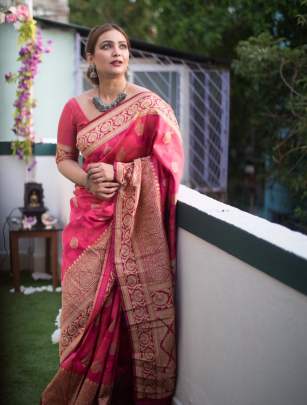 Banarasi Silk Weaving Neon Pink Colour Saree