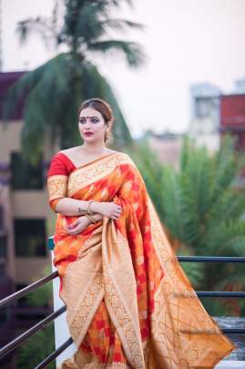 Banarasi Silk Weaving Orange Red Colour Saree