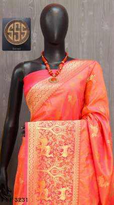 Banarasi Two Tone Silk Peach Color Sarees By Surati Fabric