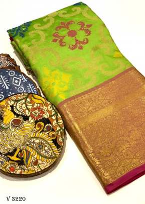 Banarasi silk  saree in Parrot Color by Surati Fabric