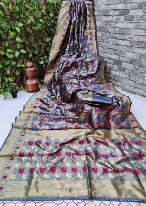  Banarsi silk Grey colour  saree with the fancy soft pure Silk and  Gold Weaving 