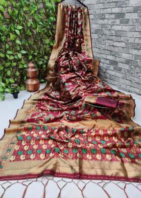  Banarsi silk Maroon colour  saree with the fancy soft pure Silk and  Gold Weaving 