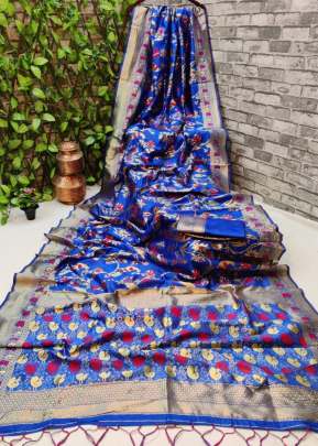  Banarsi silk blue colour  saree with the fancy soft pure Silk and  Gold Weaving 