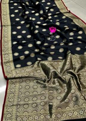 Banasari Soft Silk With Golden Zari Black Color Saree