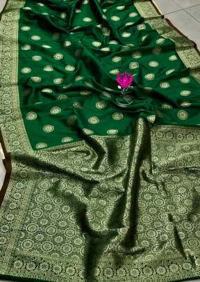 Banasari Soft Silk With Golden Zari Dark Green Color Saree