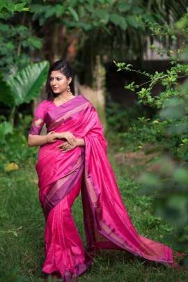 Banglori Raw Silk Saree With Contrast Zari Wooven Pallu