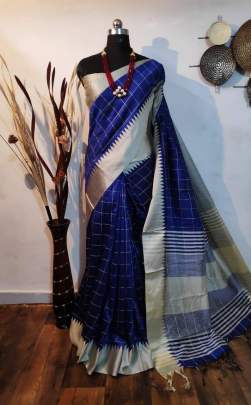 Banglori Raw Silk Saree With Khadi Wooven Pallu