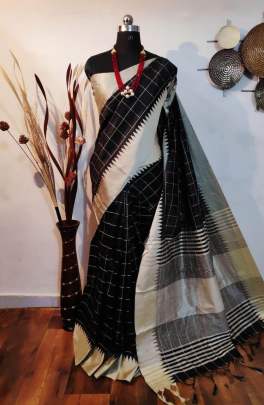 Banglori Raw Silk Saree With Khadi Wooven Pallu